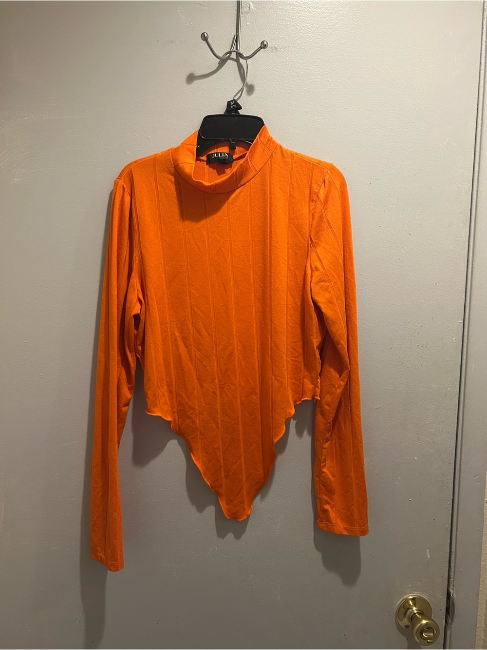 Julia Bright Orange Long-Sleeve Point-Hem Shirt